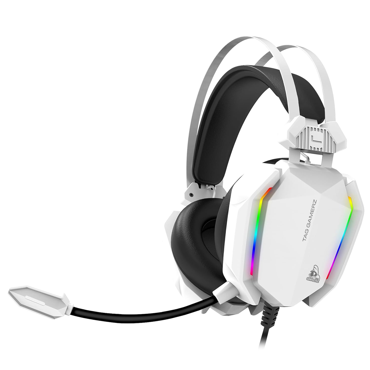 TAG Gamerz Titan RGB White Over-Ear Gaming Wired Headphone | Soft Ear Cups | 50mm Neodymium Driver | 3.5mm Audio | 2m Cable | Flexible Mic for Calling | Suspension Headband | 3.5mm + USB Connector